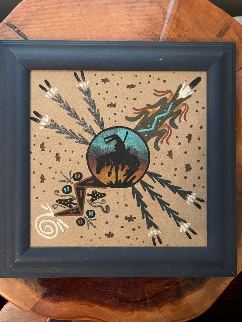 Vintage Native American Navajo Sand Art Painting End of the Trail By Robert Lee